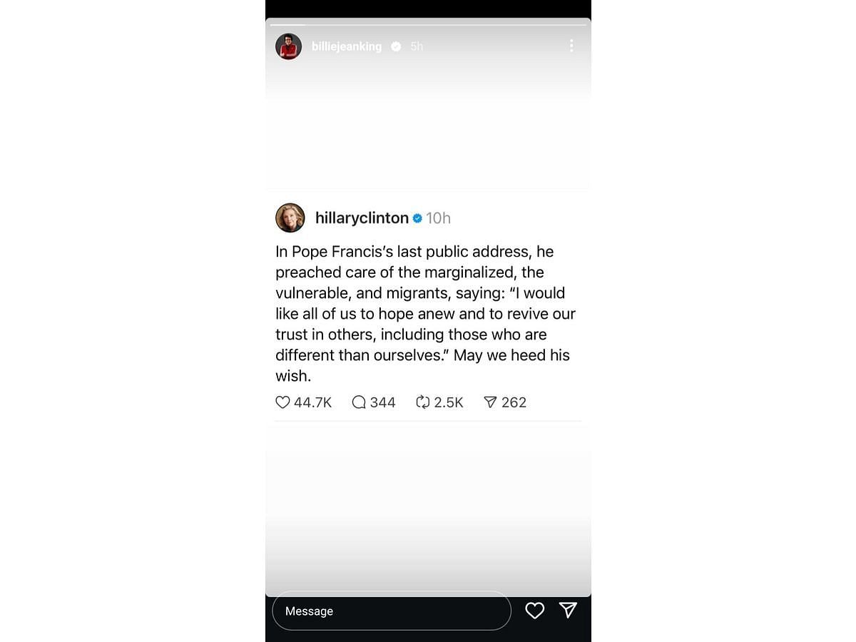 Billie Jean King’s story on Instagram
